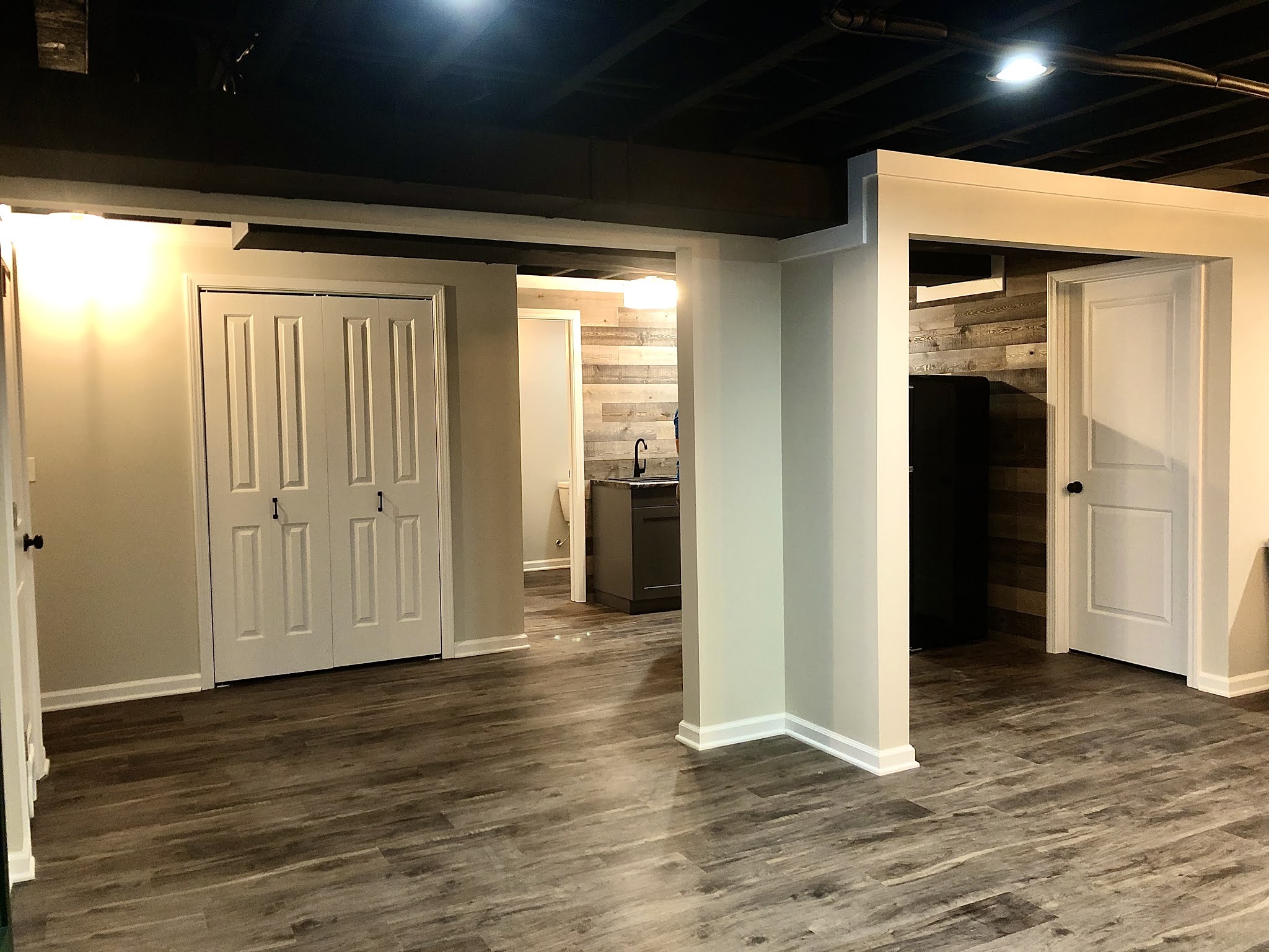 Finished basement rooms and kitchenette